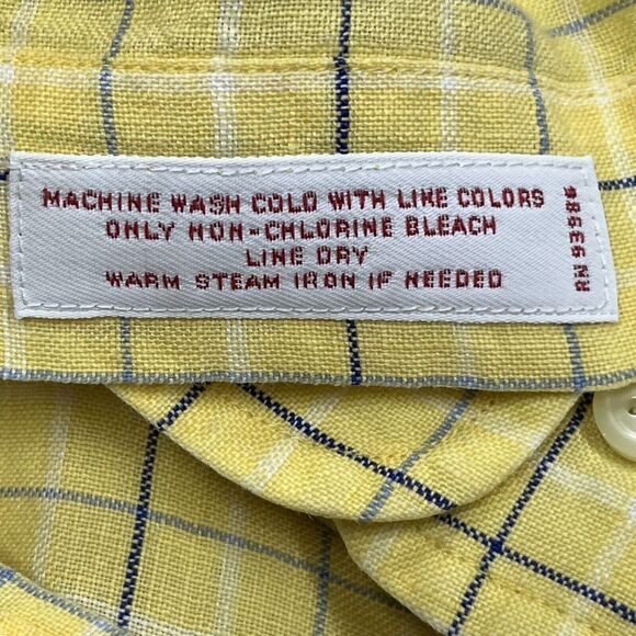 Brooks Brothers Men’s The Original Polo Shirt Linen Yellow Plaid Size Large - Picture 7 of 8